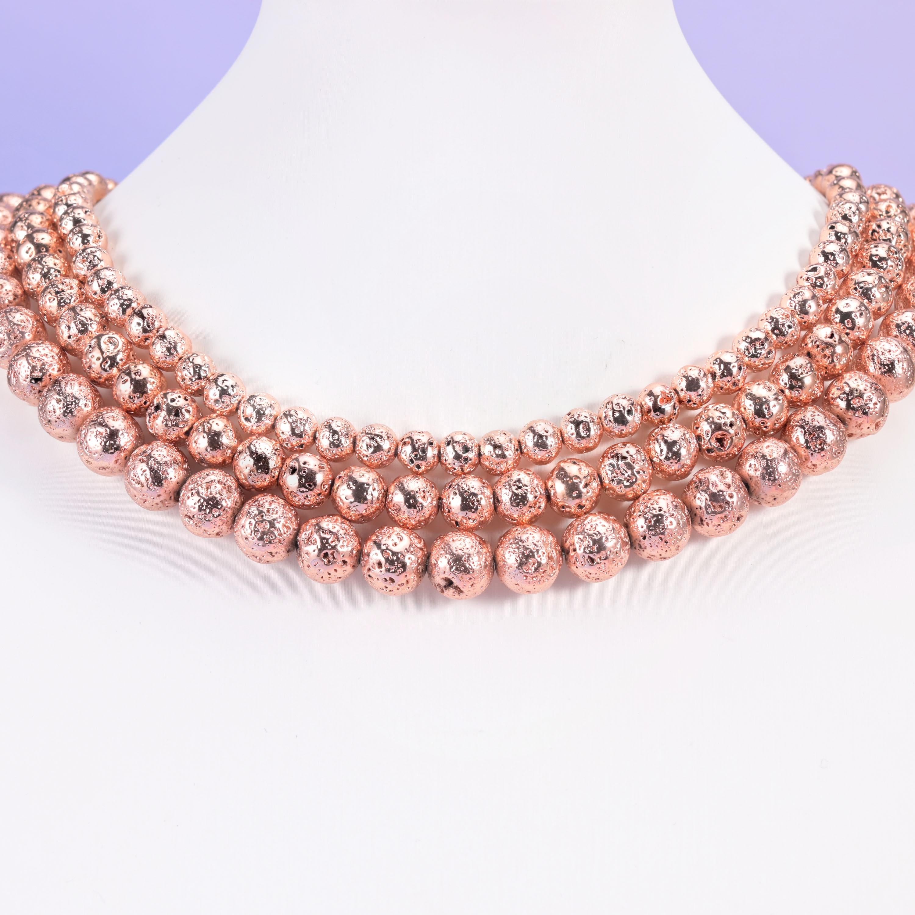 Volcano rock lava beads, round, rose gold coated, 6mm 8mm 10mm