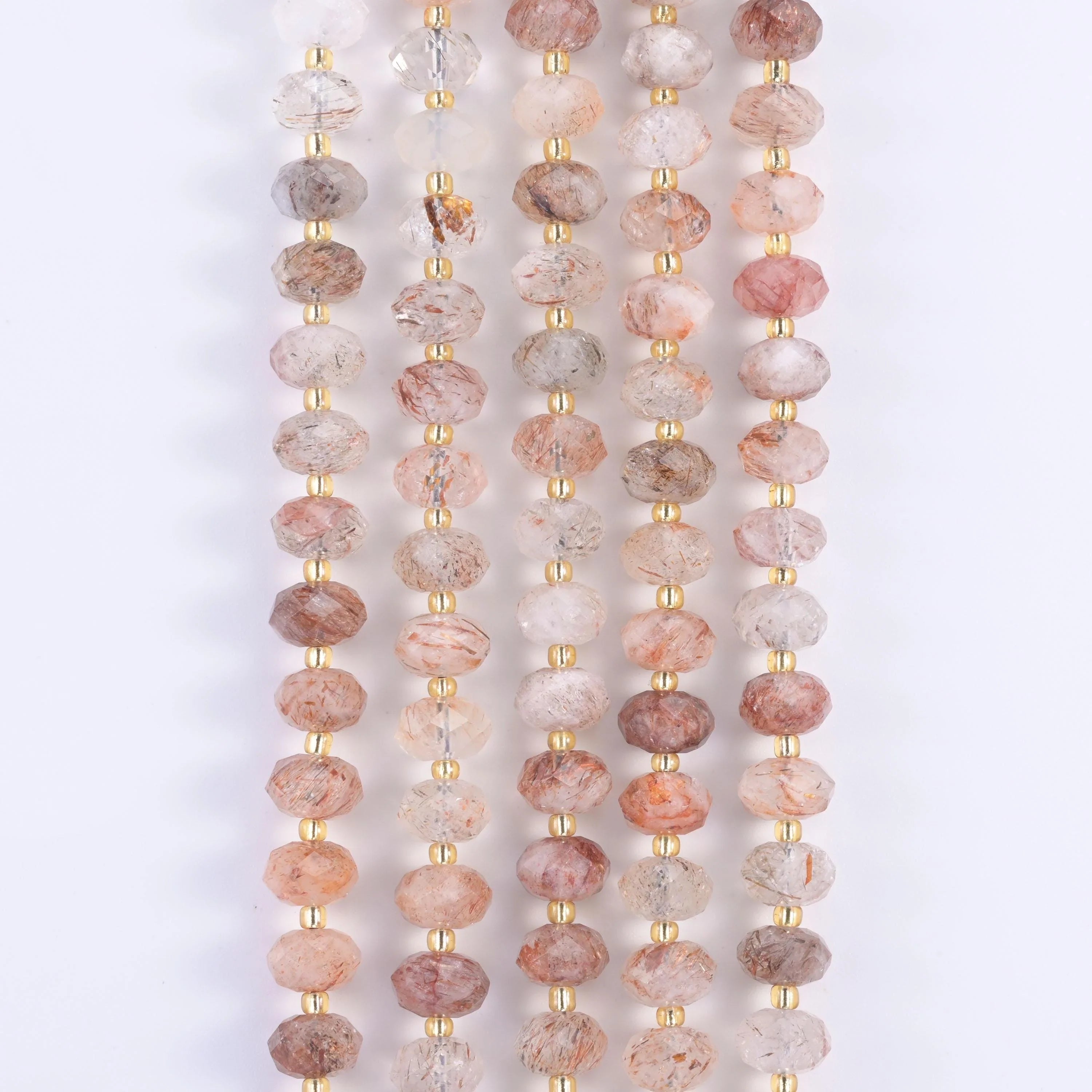 Red Copper Rutilated Quartz Faceted Rondelle Beads, 15.5 inch strand