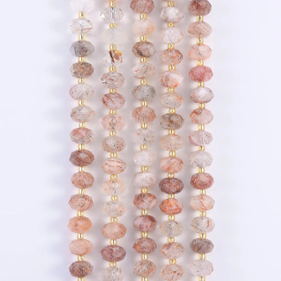 Red Copper Rutilated Quartz Faceted Rondelle Beads, 15.5 inch strand