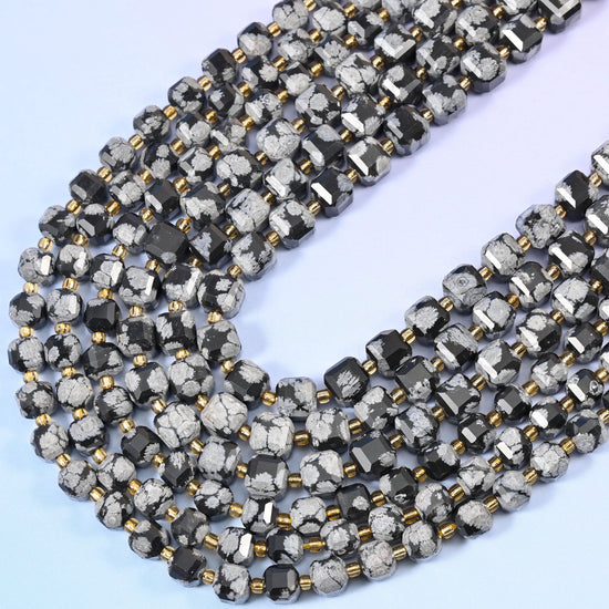 Snowflake Jasper Faceted Cube Beads, 15 inch strand