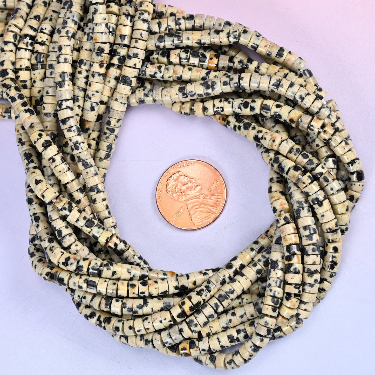 Dalmatian Jasper Smooth Heishi Disc Beads: Jewelry Making Supply, 15.5 Inch Strand