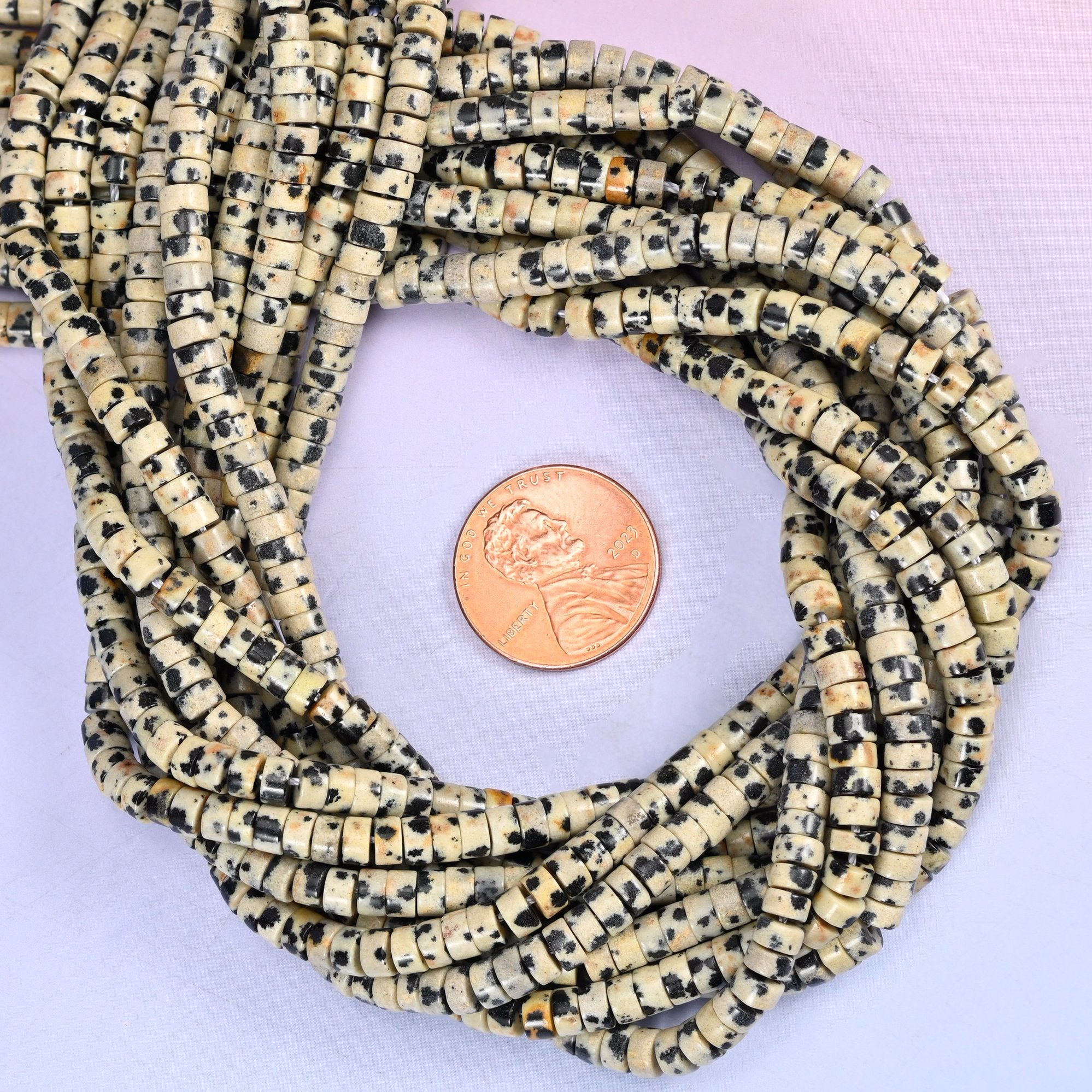 Dalmatian Jasper Smooth Heishi Disc Beads: Jewelry Making Supply, 15.5 Inch Strand