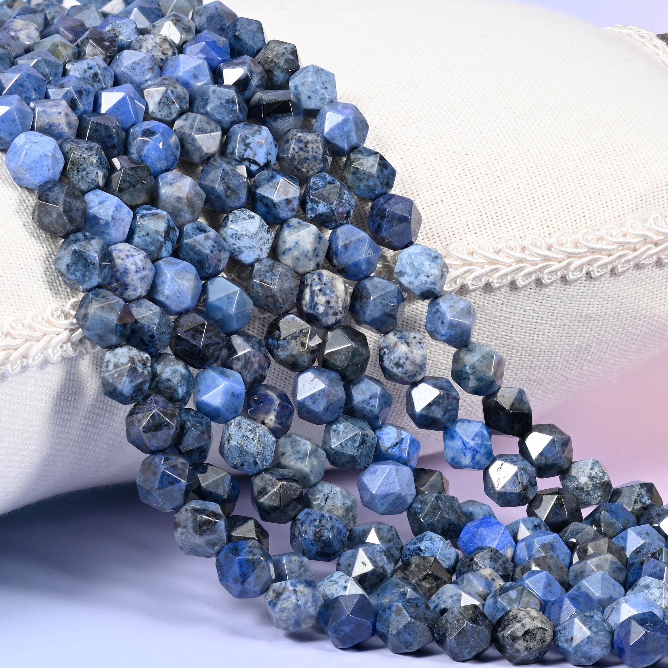 Blue Dumortierite Faceted Diamond Star Cut Beads 6mm 8mm 10mm
