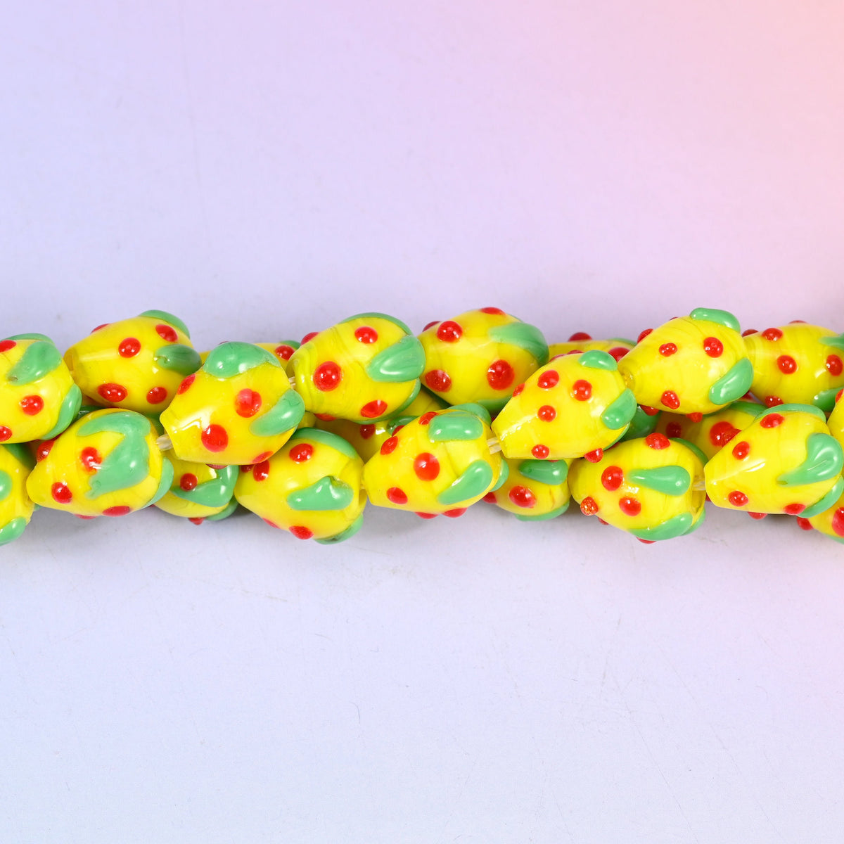 Yellow Red Dots Strawberry Glass Beads, sold per 12 inch strand, 20 pieces