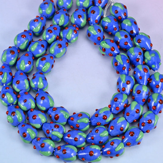 Dark Blue Red Dots Strawberry Glass Beads, hole approximately 1.5mm