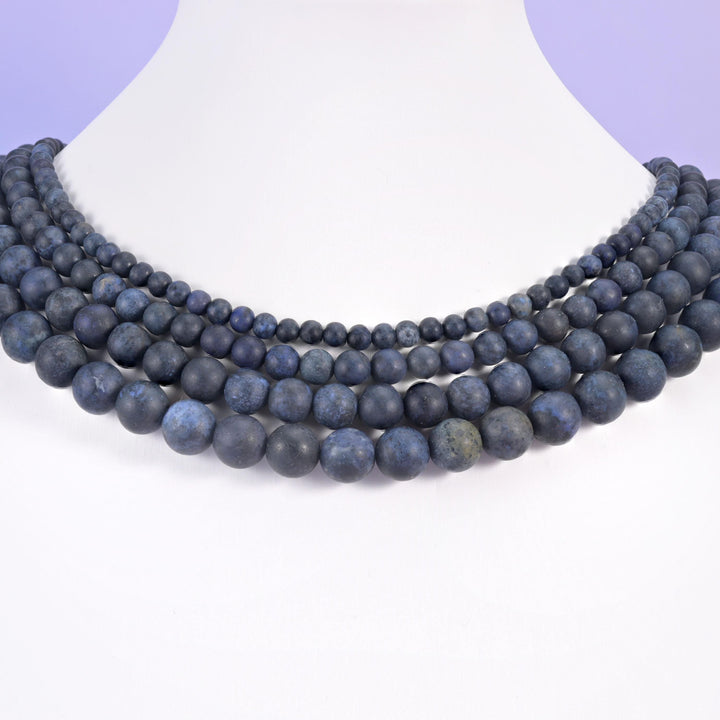 Dark Blue Dumortierite Matte Round Beads: Jewelry Making, 15 Inch Strand