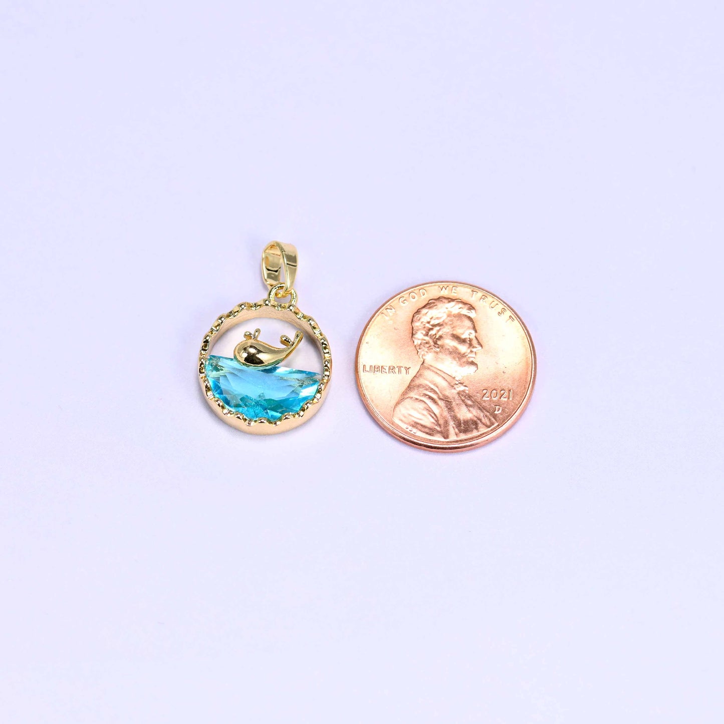 Gold Round Zircon Whale Charms: 18K Gold Filled Pendants, Jewelry Making Supply