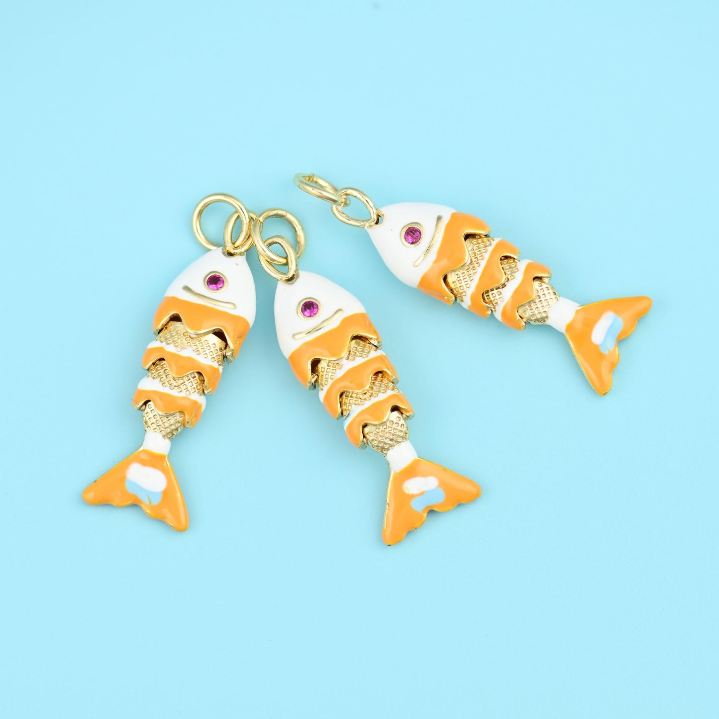 18K Gold Filled White Orange Enamel Fish Charm 27x7mm, 1 Piece