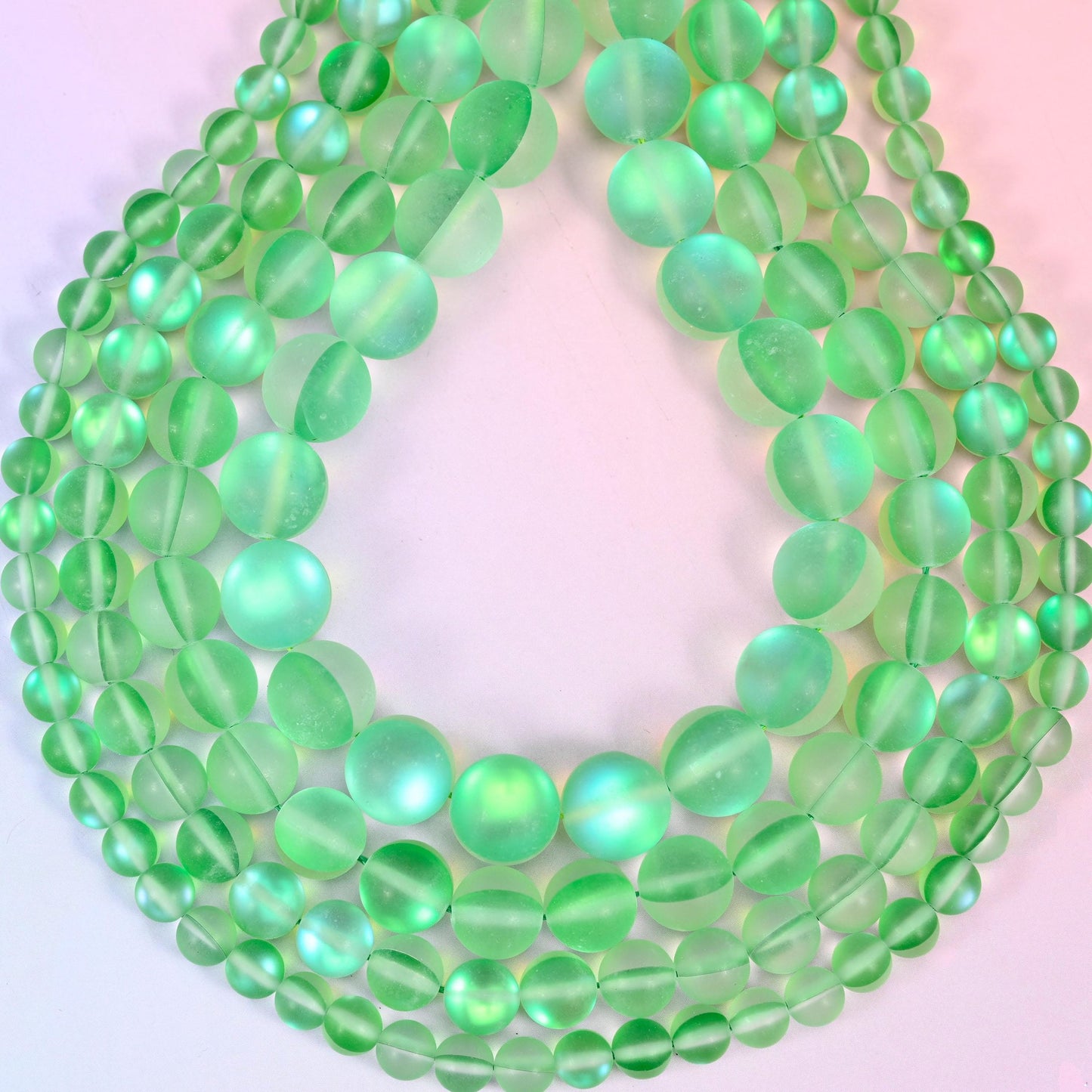 Iridescent Matte Green Round Glass Beads, approximately 1.0mm drill hole