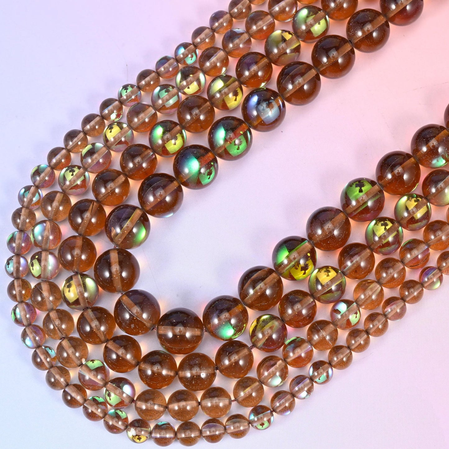Mystic Aura Brown Round Glass Beads, 15 inch strand