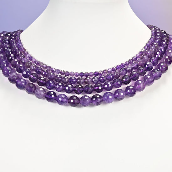 Amethyst Faceted Round Beads: Jewelry Making, 15 Inch Strand
