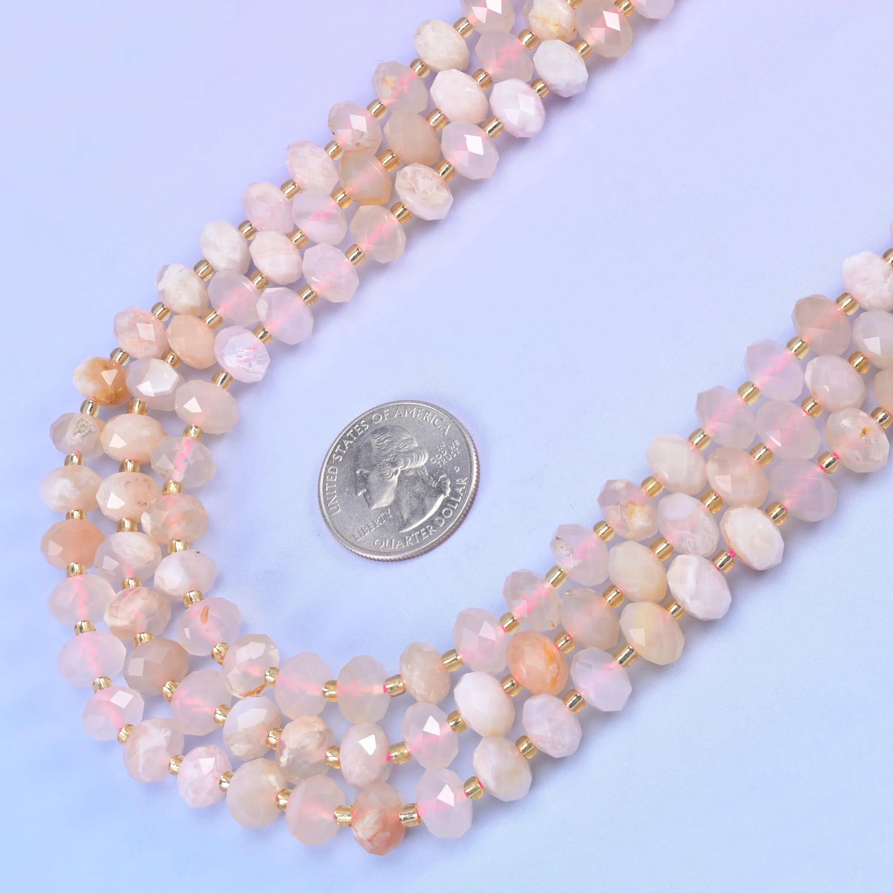 Sakura Flower Agate Faceted Rondelle Beads in blush pink and cream