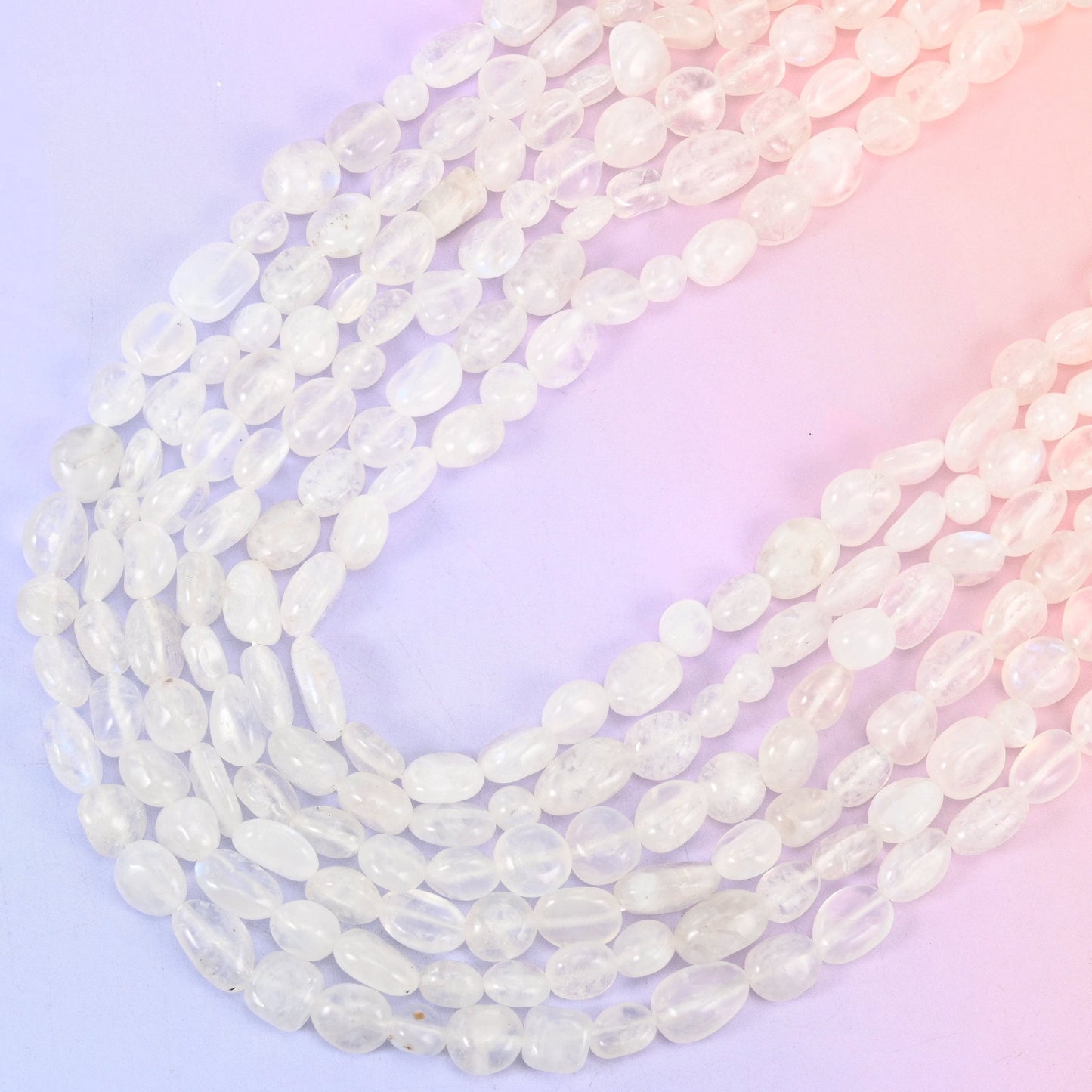 White Moonstone Pebble Nugget Beads in milky white with a cool blue shimmer