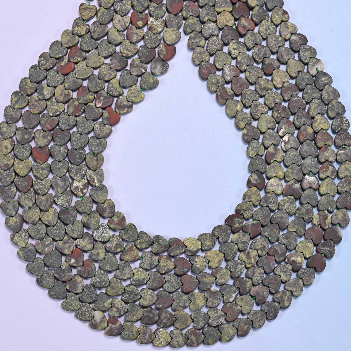 Matte Dragon Bloodstone Flat Heart Beads, 0.8mm hole
