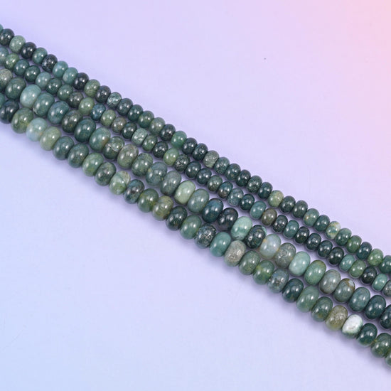 Moss Agate rondelle beads in forest green with mossy translucent inclusions