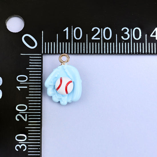 Baseball glove charm measuring 17 x 12.19mm, small enough for a bracelet or an earring.