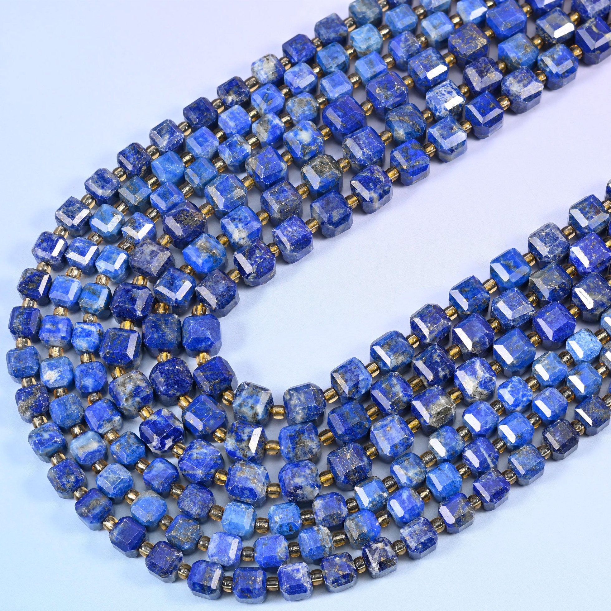 Lapis Lazuli Faceted Cube Beads, 15 inch strand