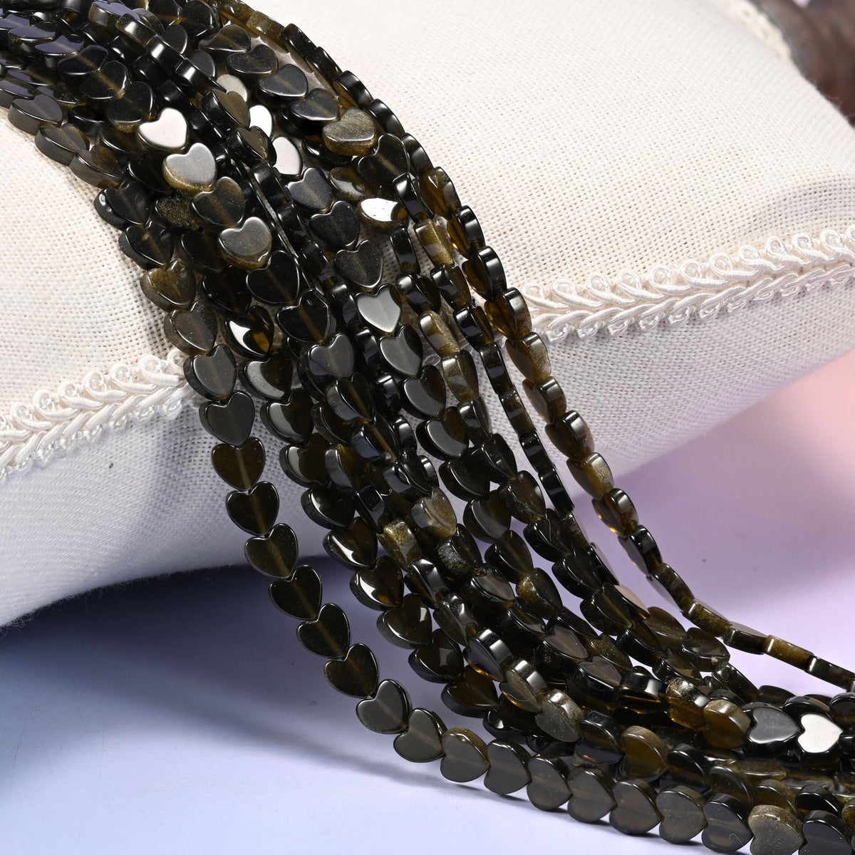 Gold Obsidian Flat Heart Beads