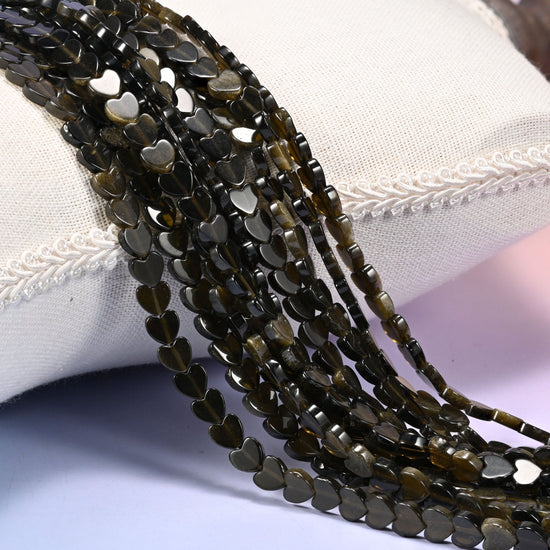 Gold Obsidian Flat Heart Beads
