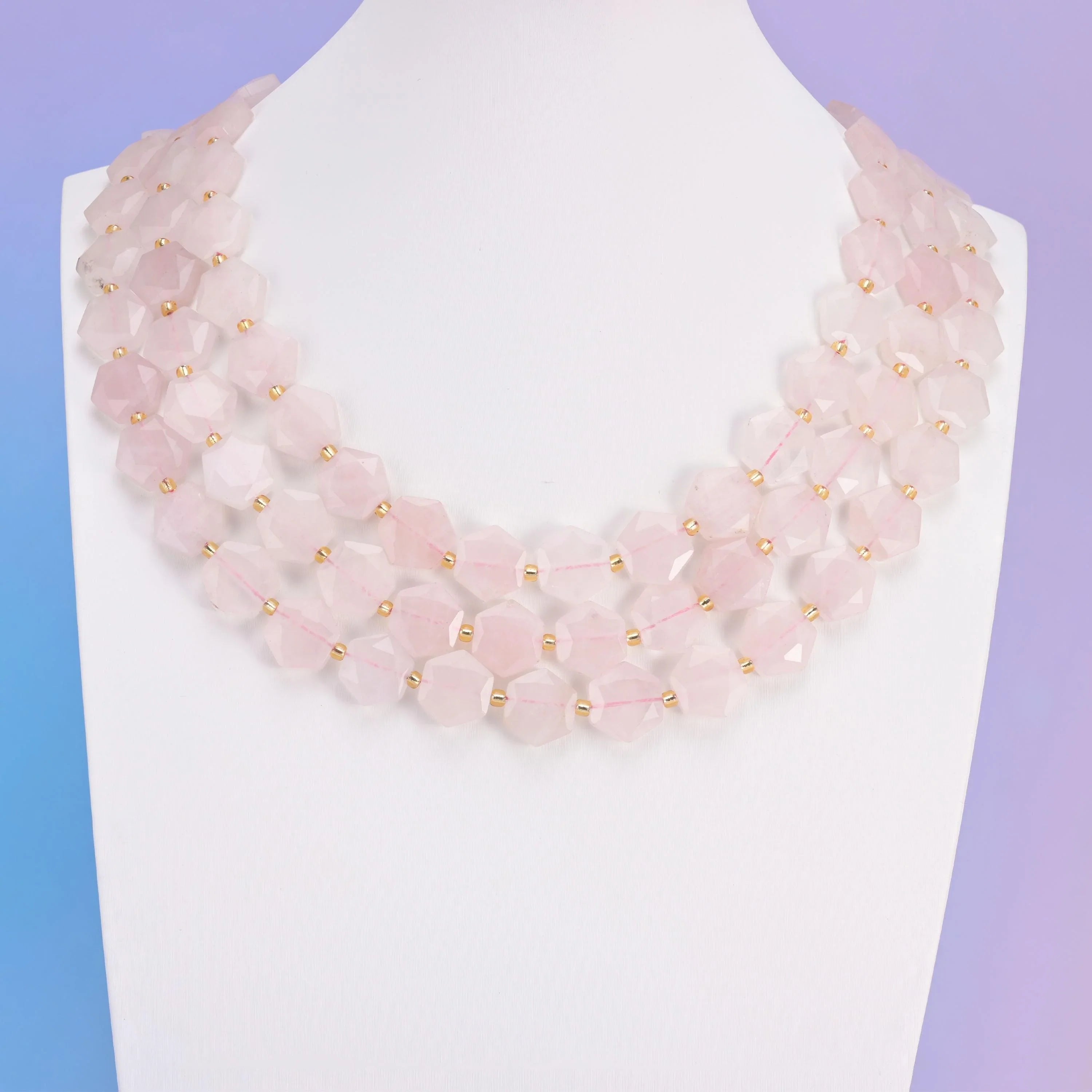 Rose Quartz beads, flat hexagon shape, 12mm.