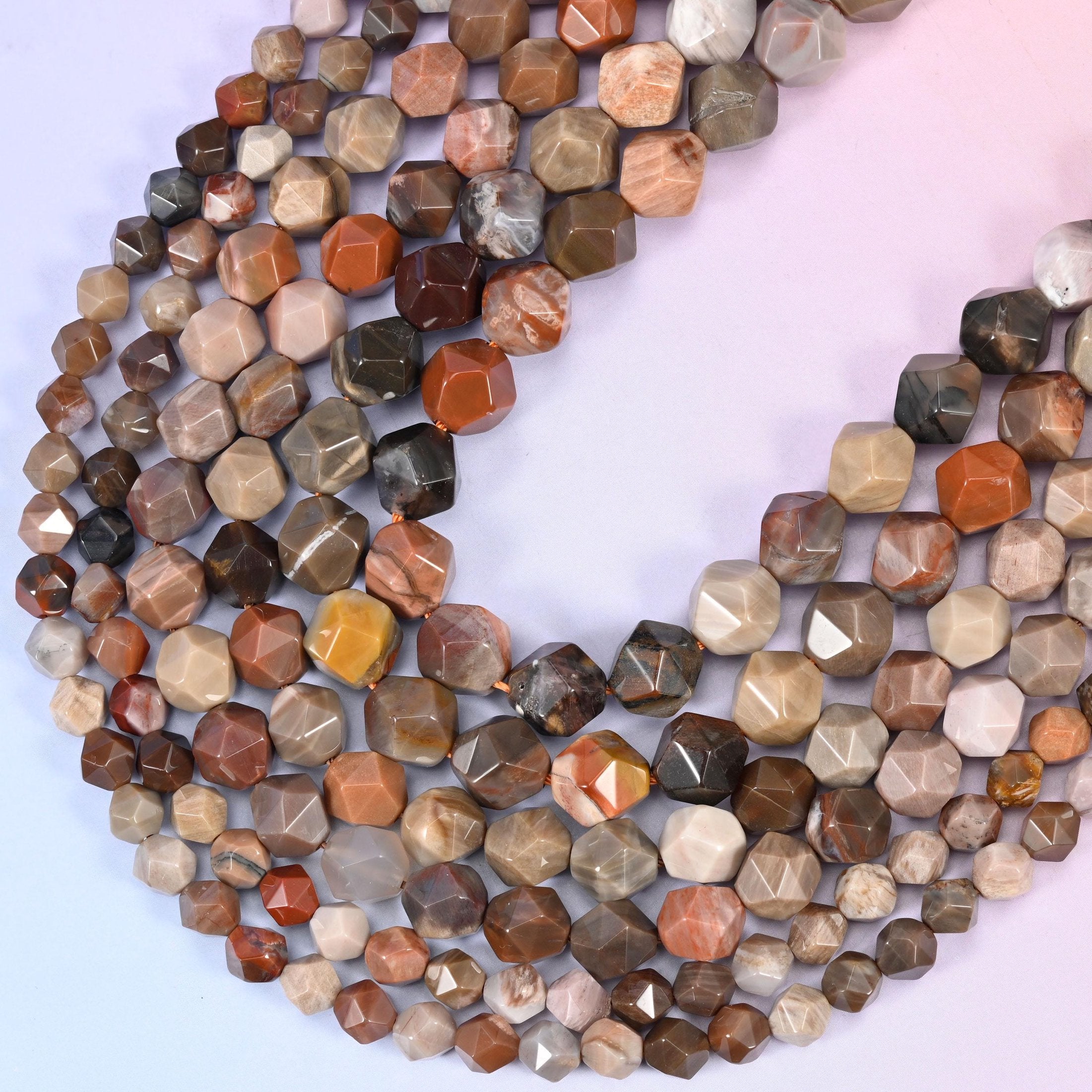 Diamond star cut Petrified Wood beads