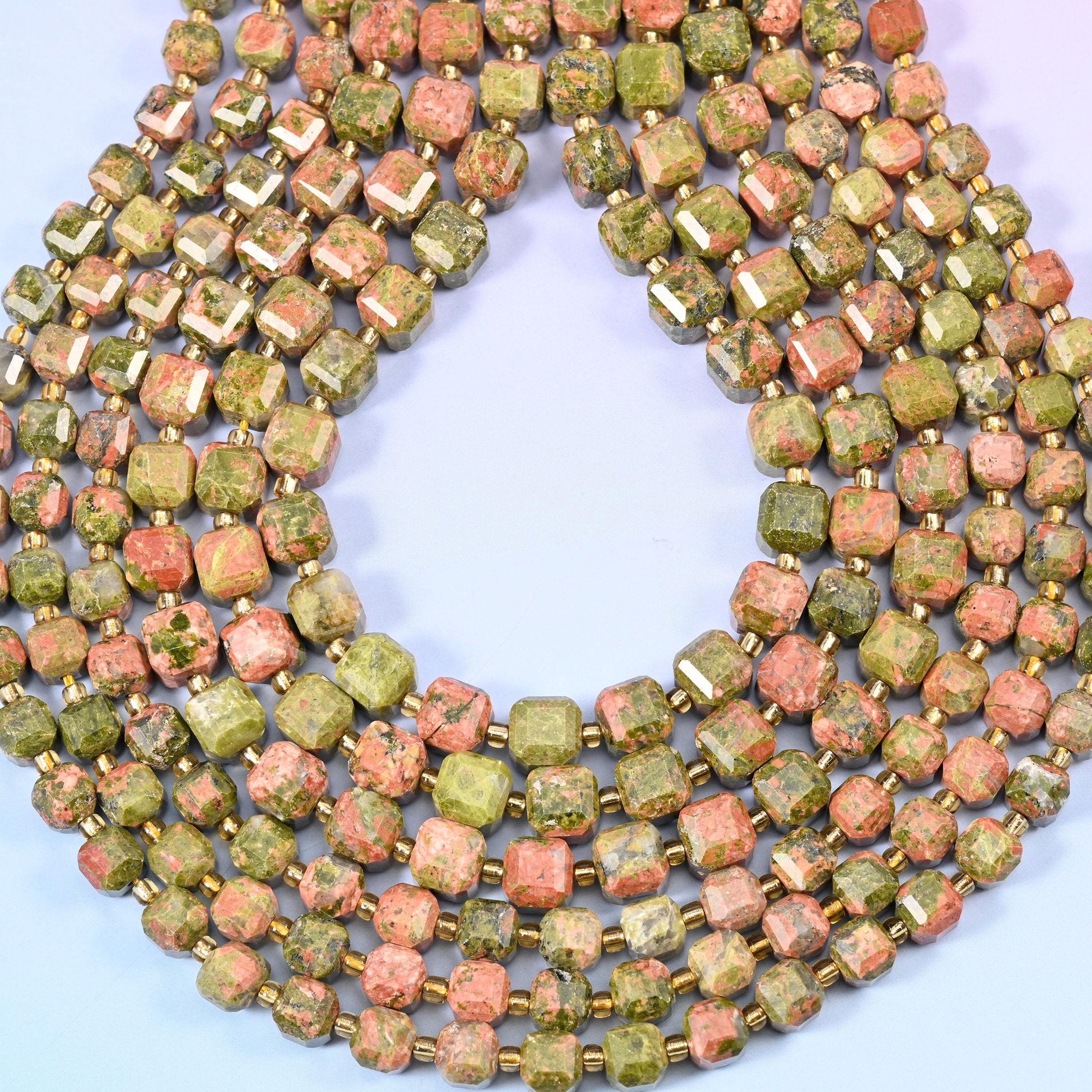 Unakite Faceted Cube Beads, 1.2mm hole