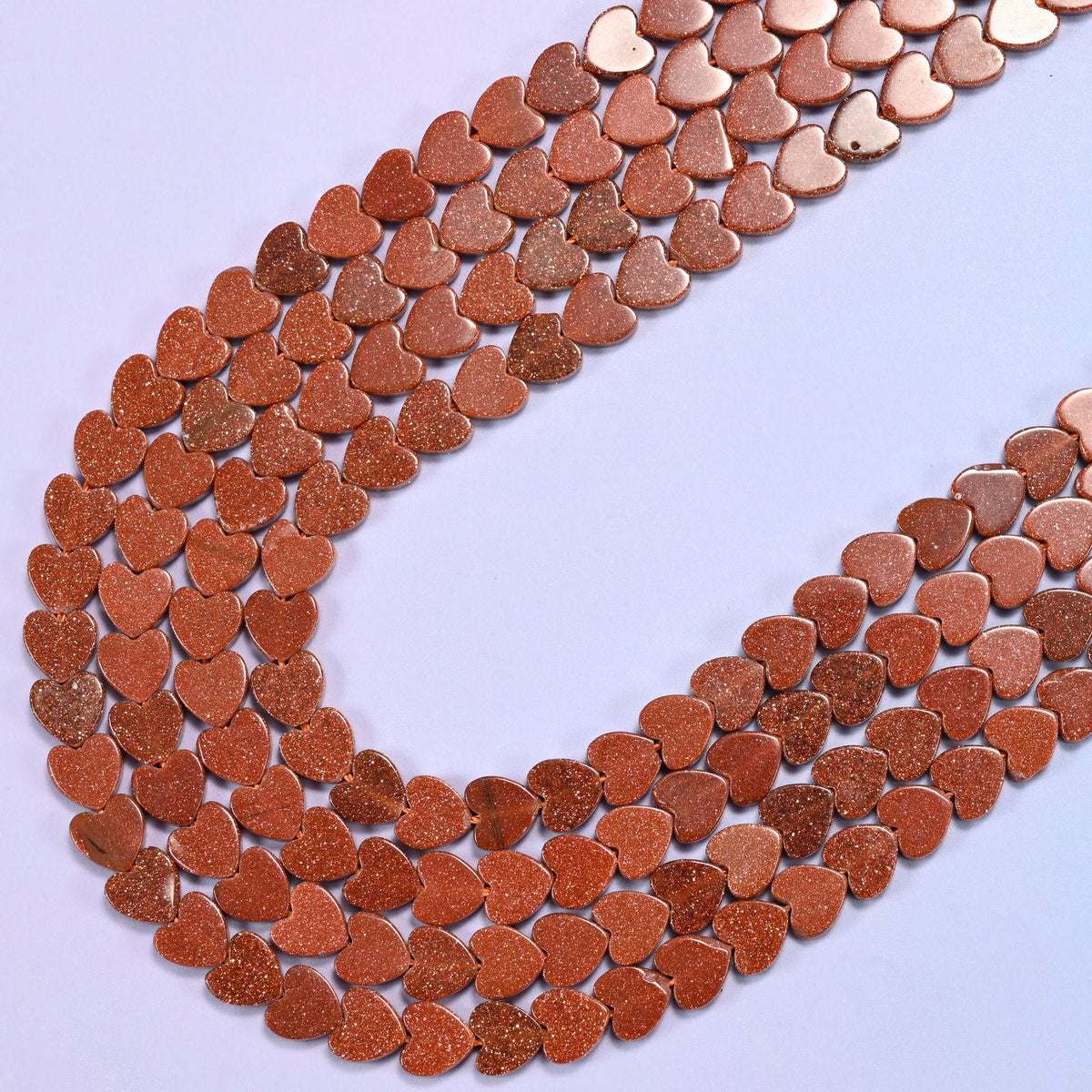 Flat heart cut gold sandstone glass beads