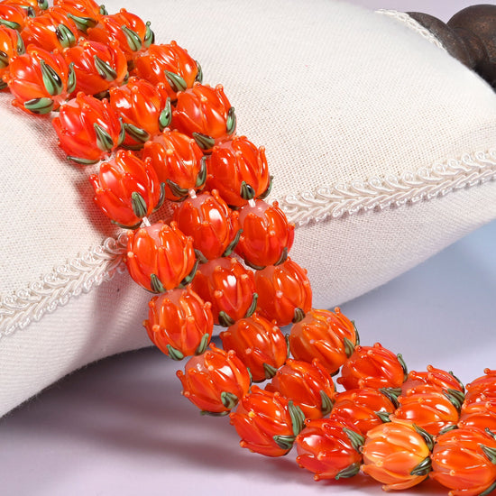 Orange tulip bud-shaped lampwork glass beads