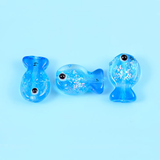 Iridescent Blue Fish Glass Beads: Jewelry Making Supply