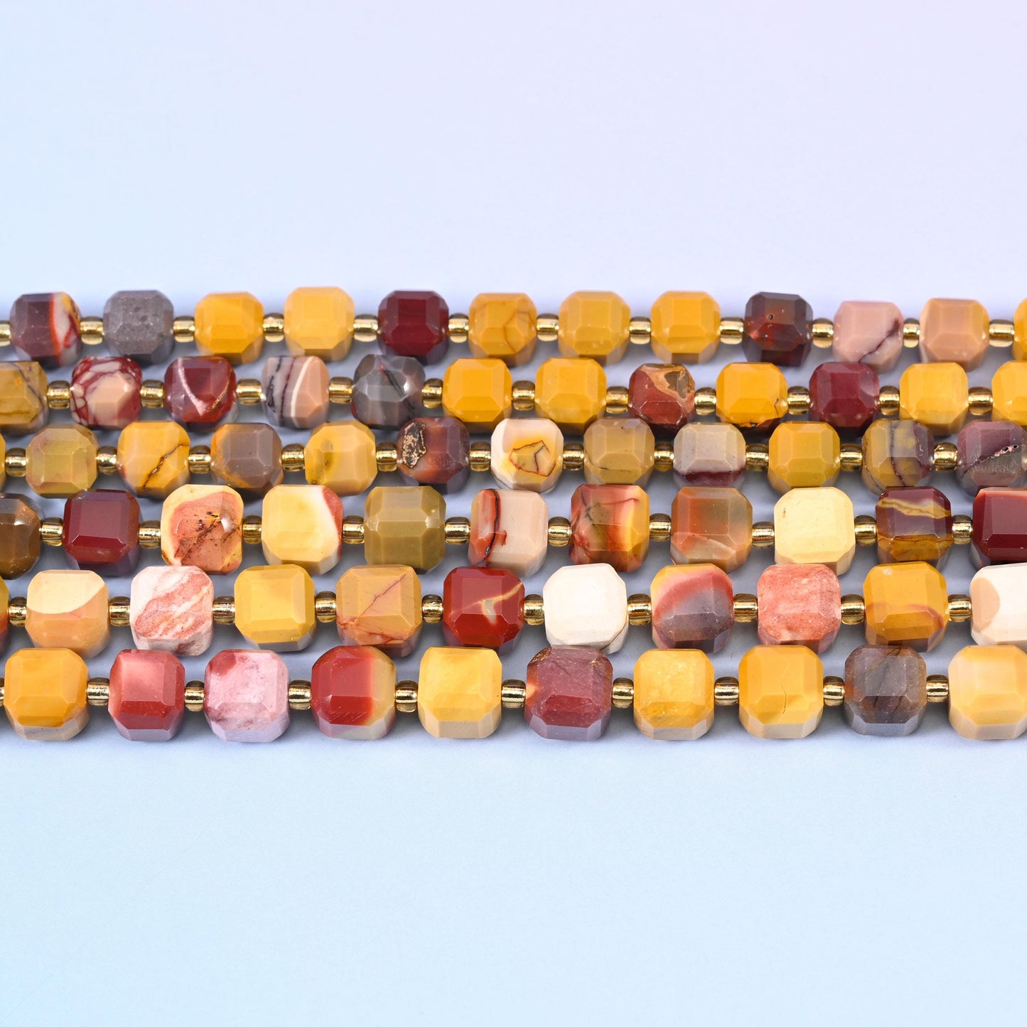 Mookaite Jasper beads in mustard yellow, ochre and burgundy