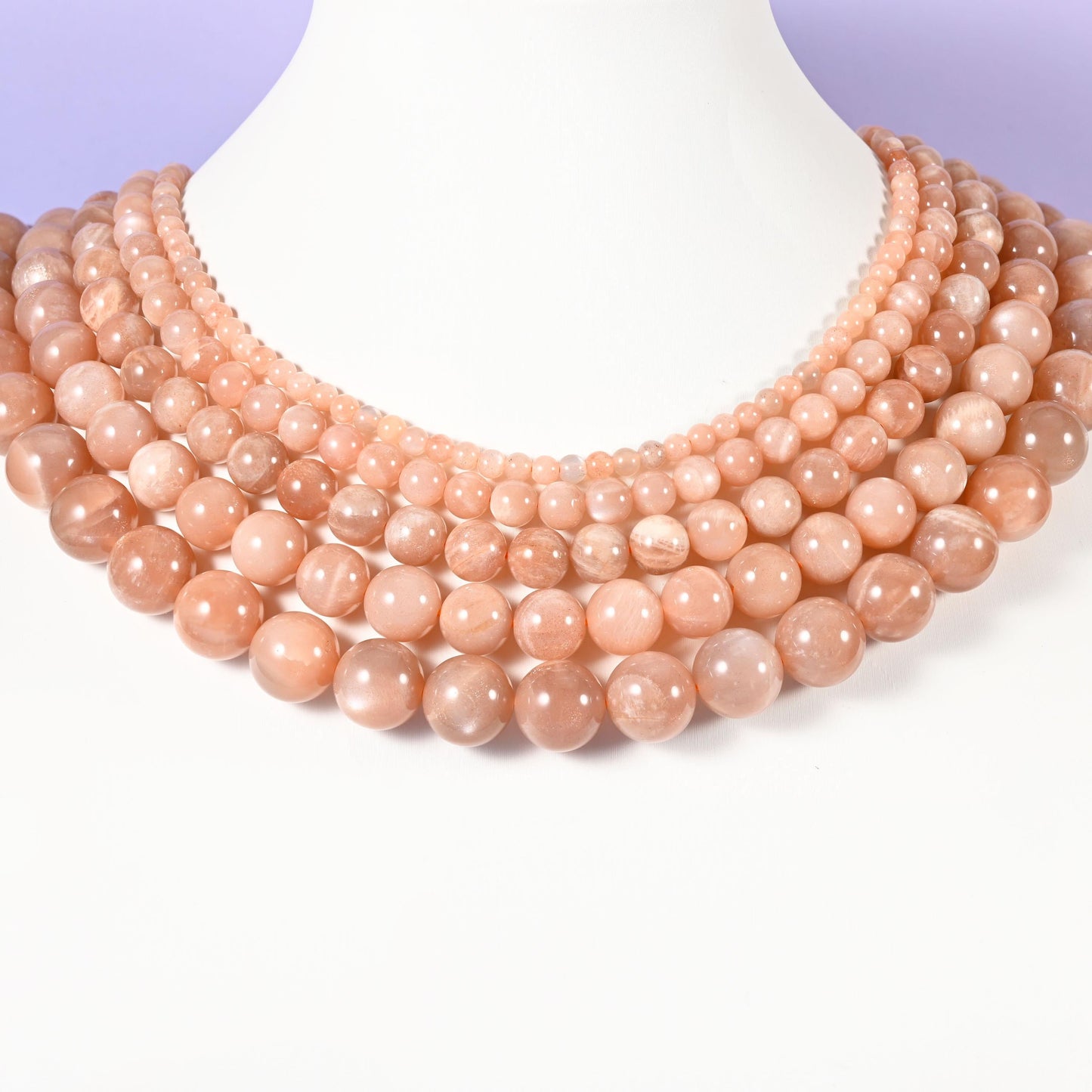 Peach Moonstone beads, smooth round shape, 4mm, 6mm, 8mm, 10mm and 12mm.