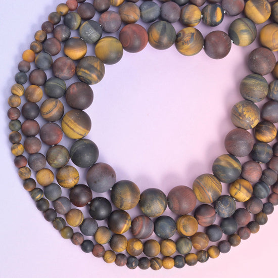 Tricolor Tiger Eye Matte Round Beads, sold per 15 inch strand
