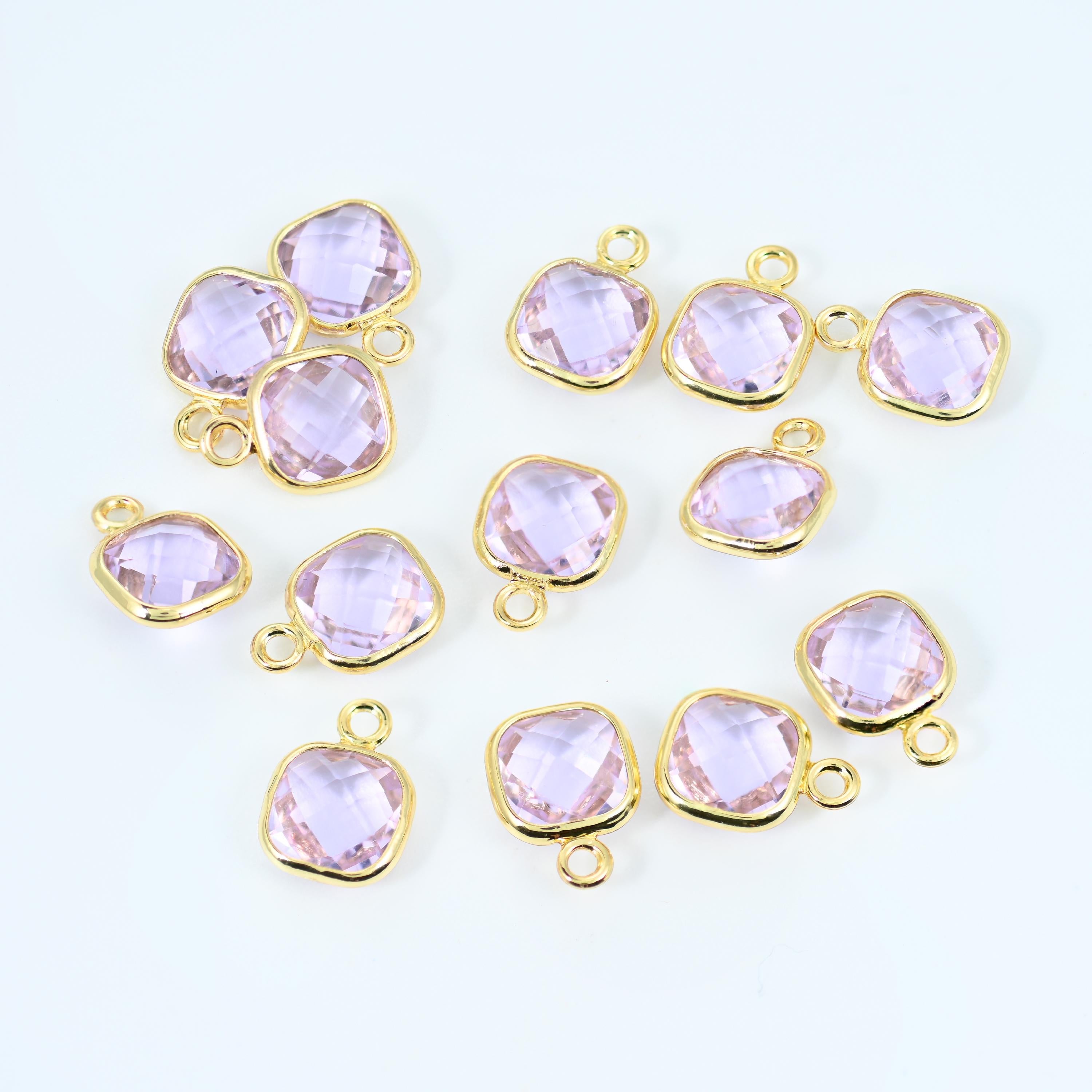 18K Gold Filled Faceted Square Zircon Charms for DIY Jewelry Making Supply