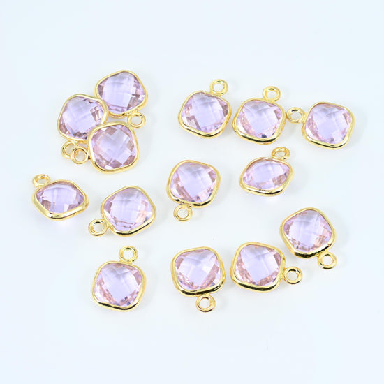 18K Gold Filled Faceted Square Zircon Charms for DIY Jewelry Making Supply