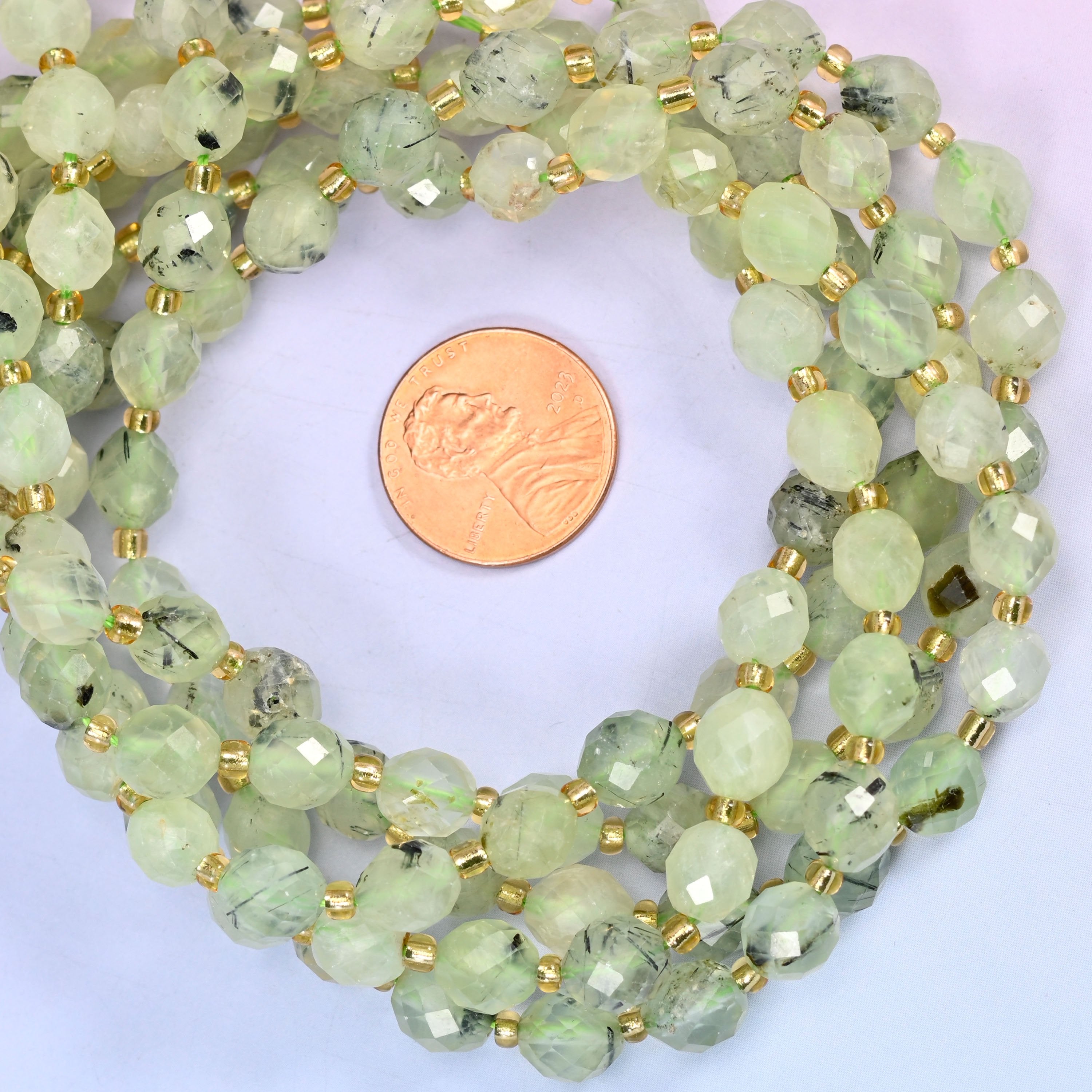 Prehnite Faceted Rice Barrel Beads Size 6x8mm Jewelry Making 15.5 Inch Strand