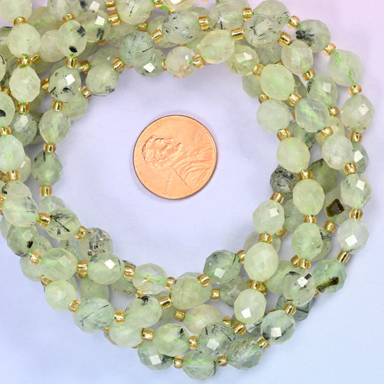Prehnite Faceted Rice Barrel Beads Size 6x8mm Jewelry Making 15.5 Inch Strand