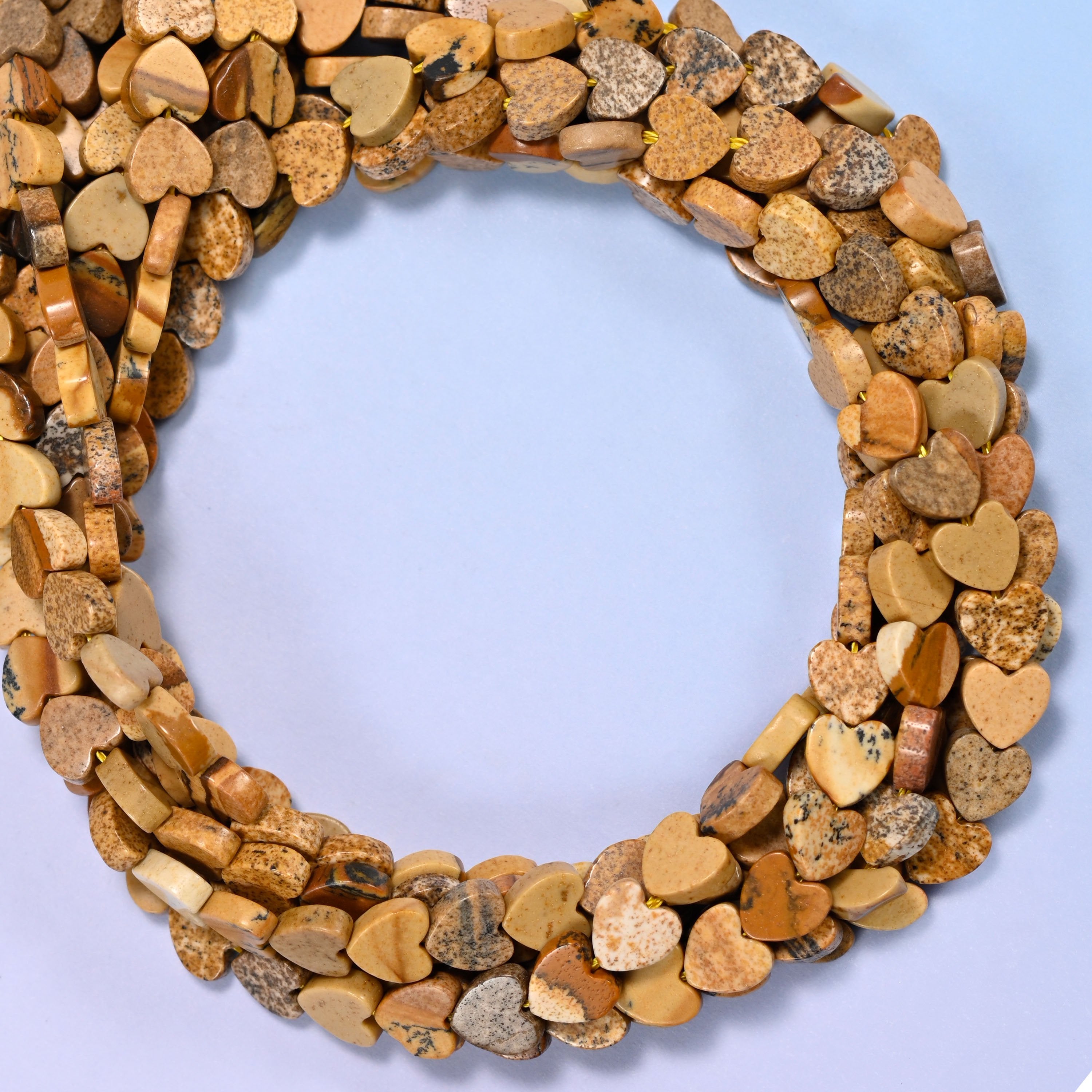Picture Jasper Flat Heart Beads: Size 6mm, Jewelry Making, 15 Inch Strand
