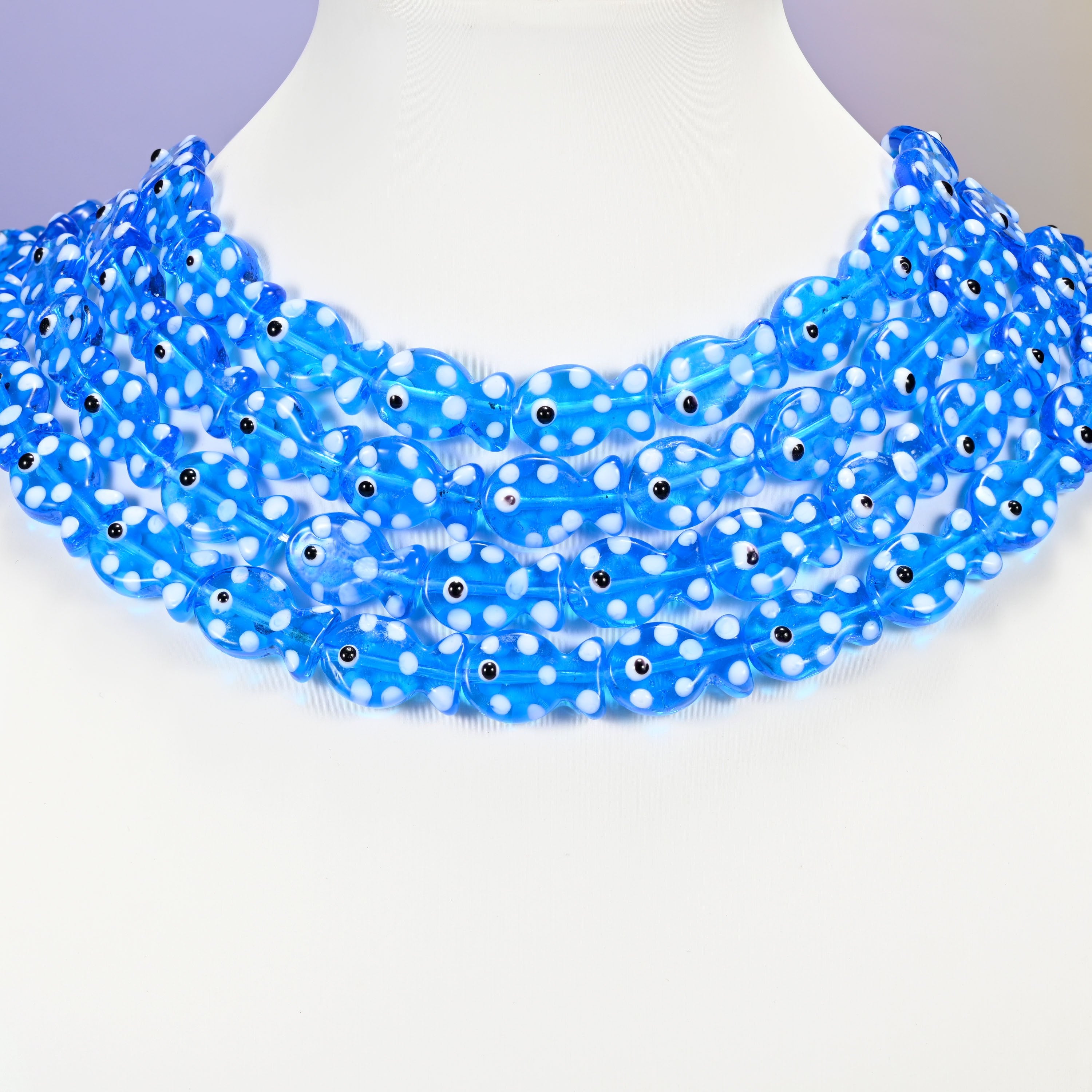 Transparent Blue with White Dot Fish Glass Beads: Jewelry Making Supply