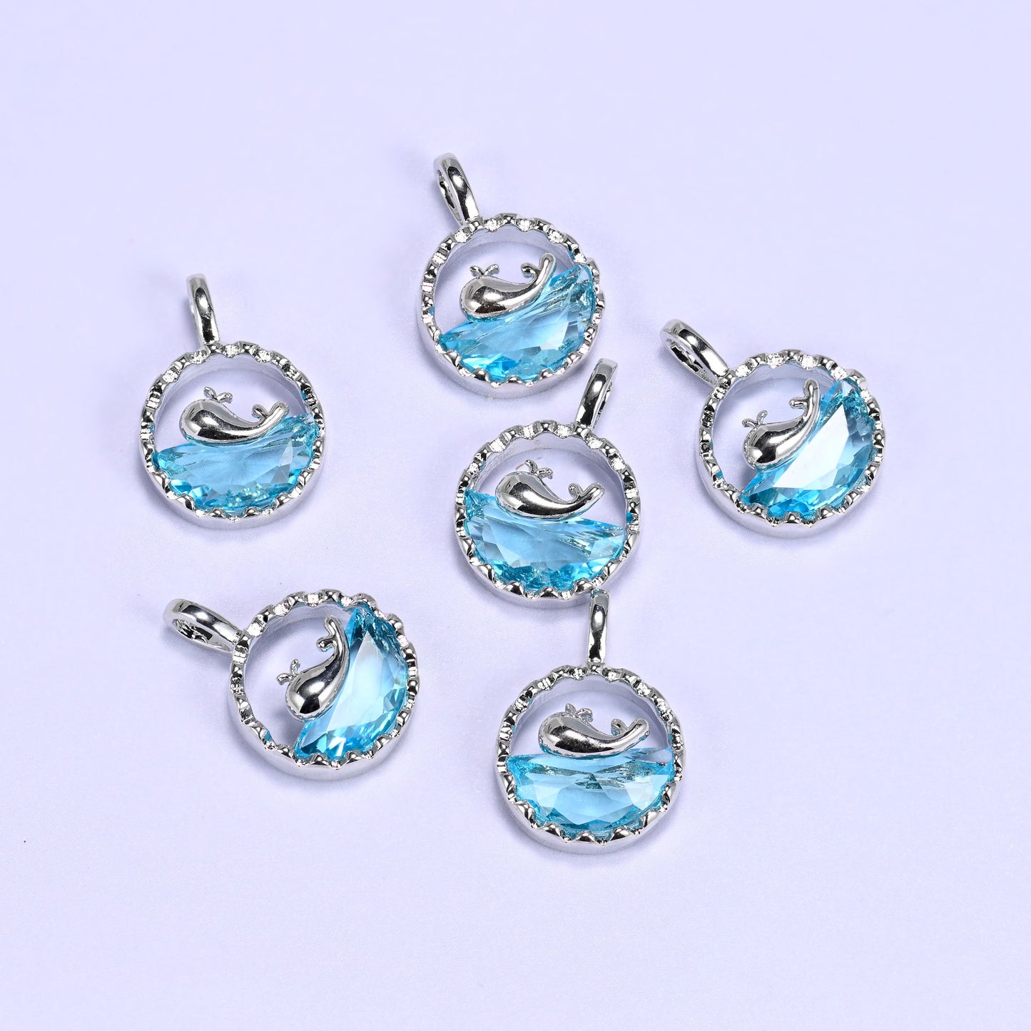 Silver Round Blue Zircon Whale Charms: DIY Pendants, Jewelry Making Supply