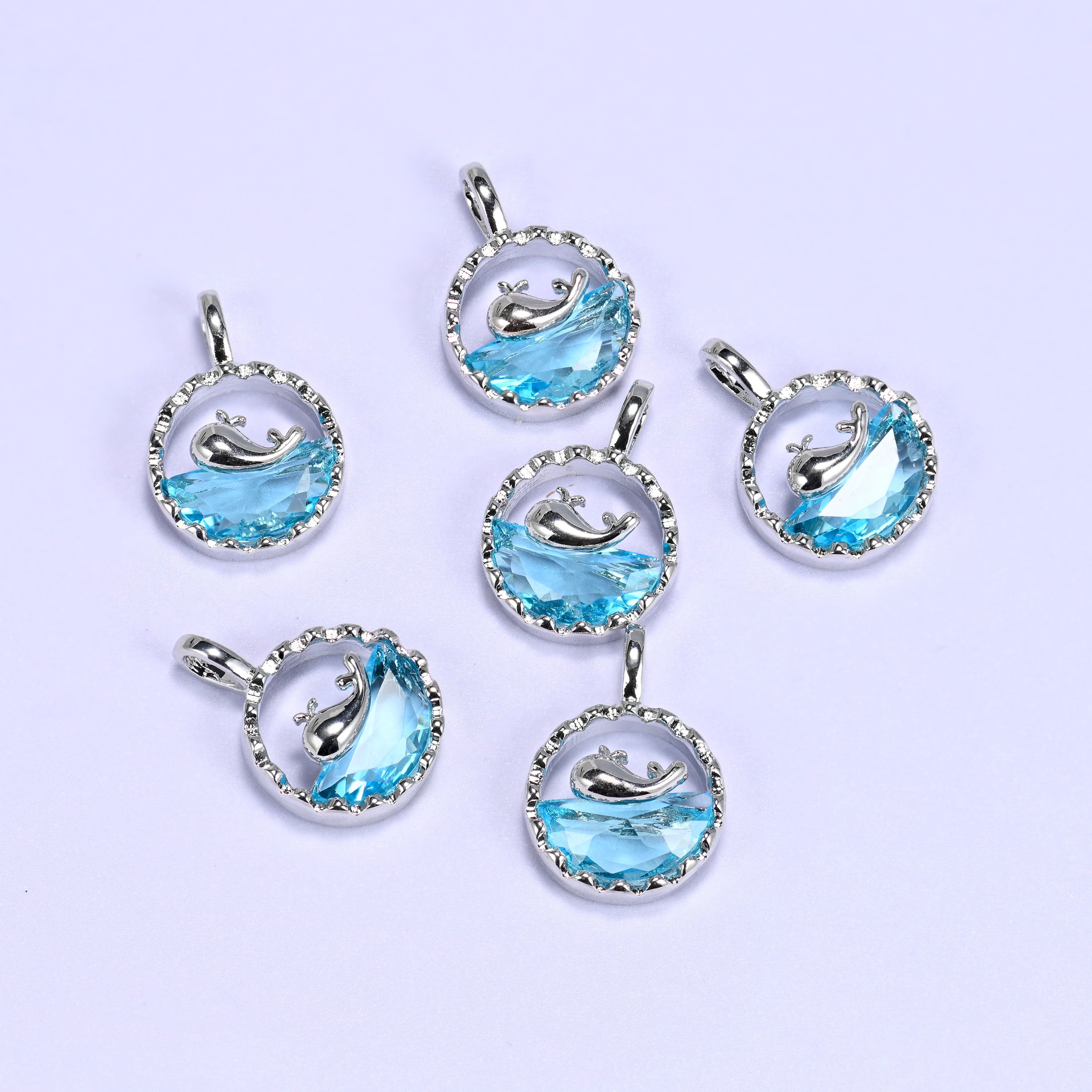 Silver Round Blue Zircon Whale Charms: DIY Pendants, Jewelry Making Supply