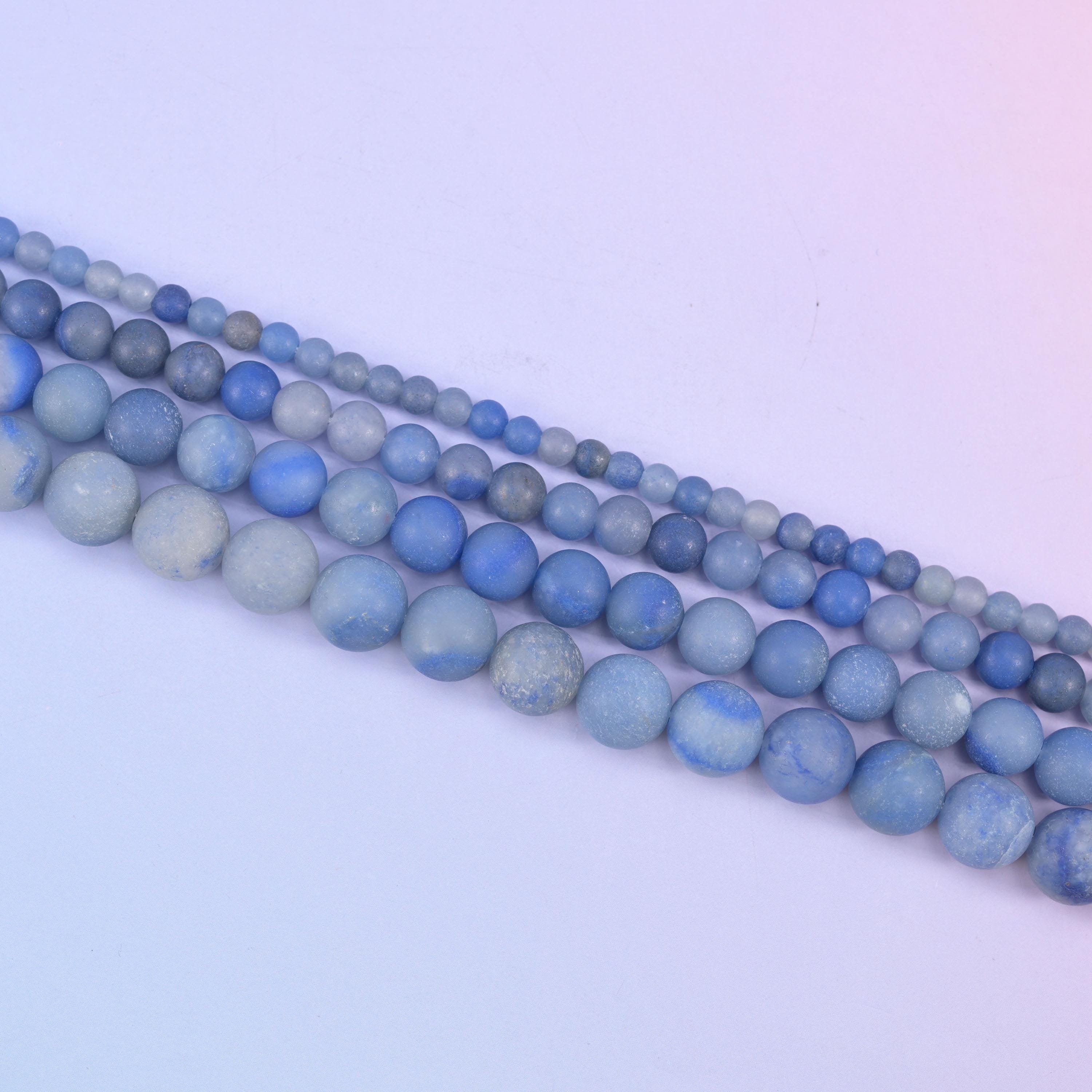 Blue Aventurine Matte Frosted Round Beads 4mm 6mm 8mm 10mm in denim blue with pale grey-blue and white clouding