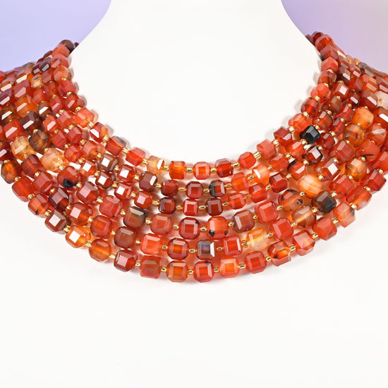 Red Agate beads, faceted cube, 6mm and 8mm