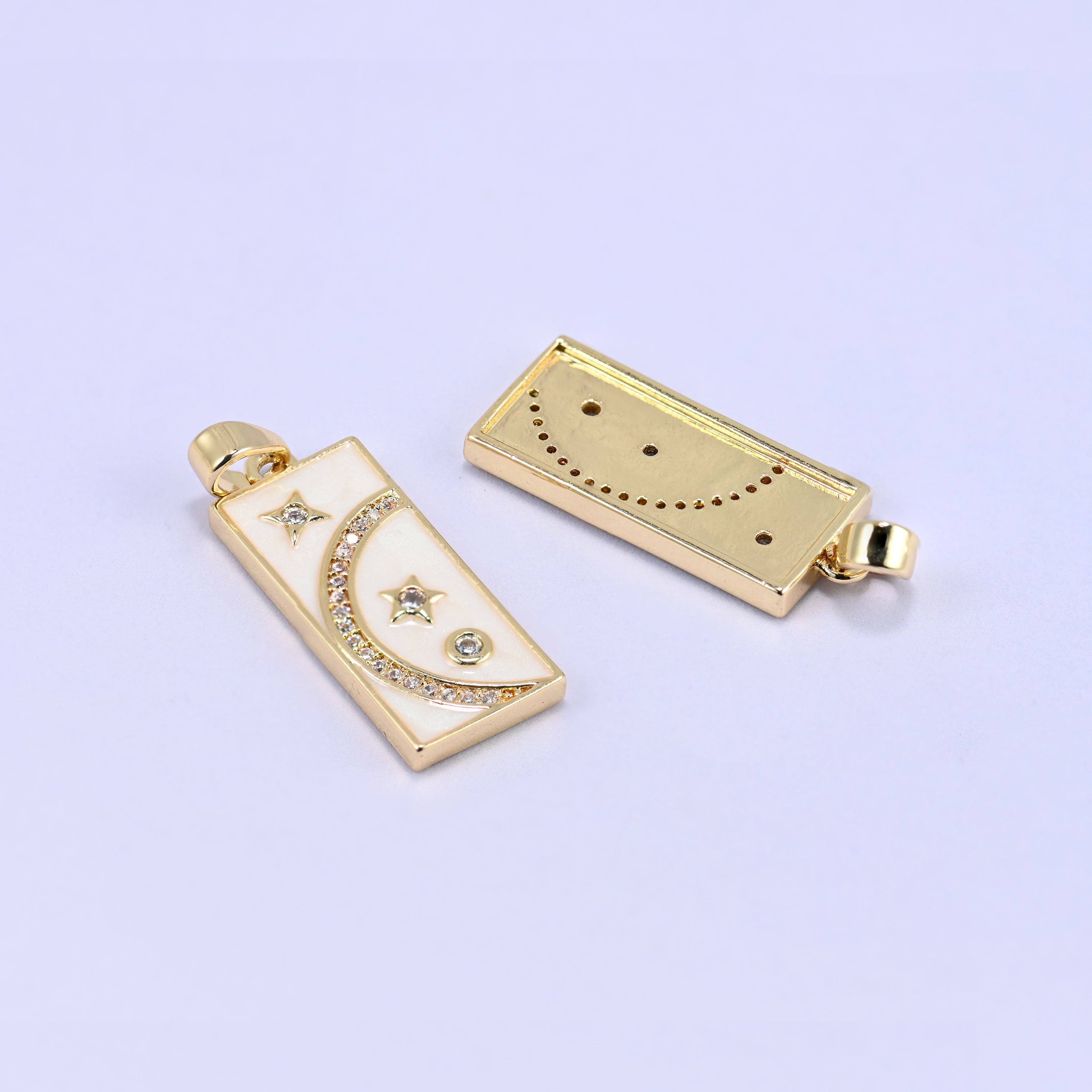 Moon Stars Rectangle Zircon Pendants: 18K Gold Plated Charms, Jewelry Making Supply