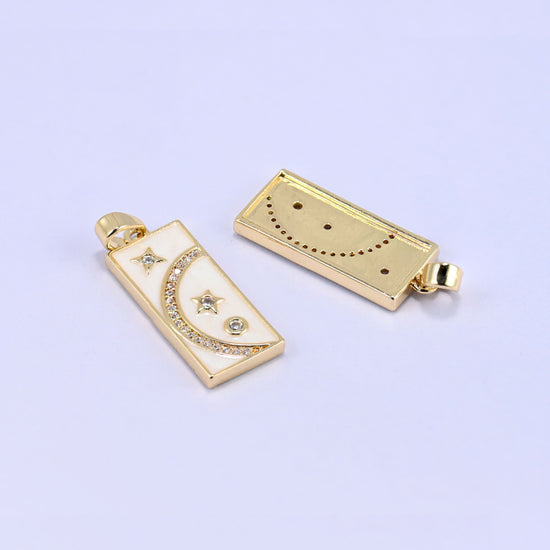 Moon Stars Rectangle Zircon Pendants: 18K Gold Plated Charms, Jewelry Making Supply