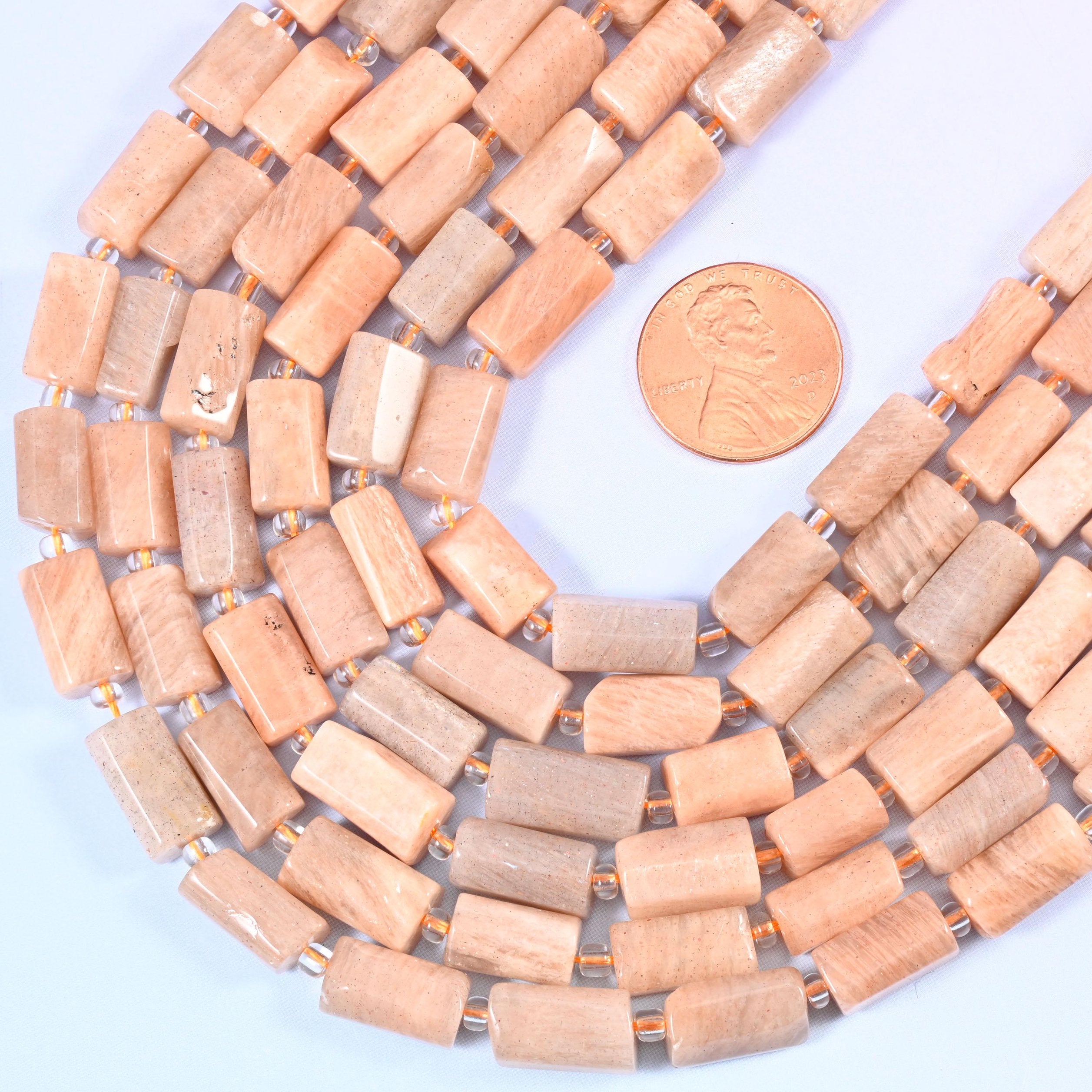 Faceted tube cut Peach Moonstone beads