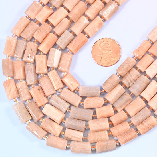 Faceted tube cut Peach Moonstone beads