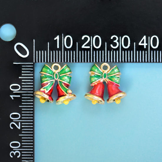 18K Gold Filled Enamel Christmas Bell Charms for DIY Jewelry Making Supply
