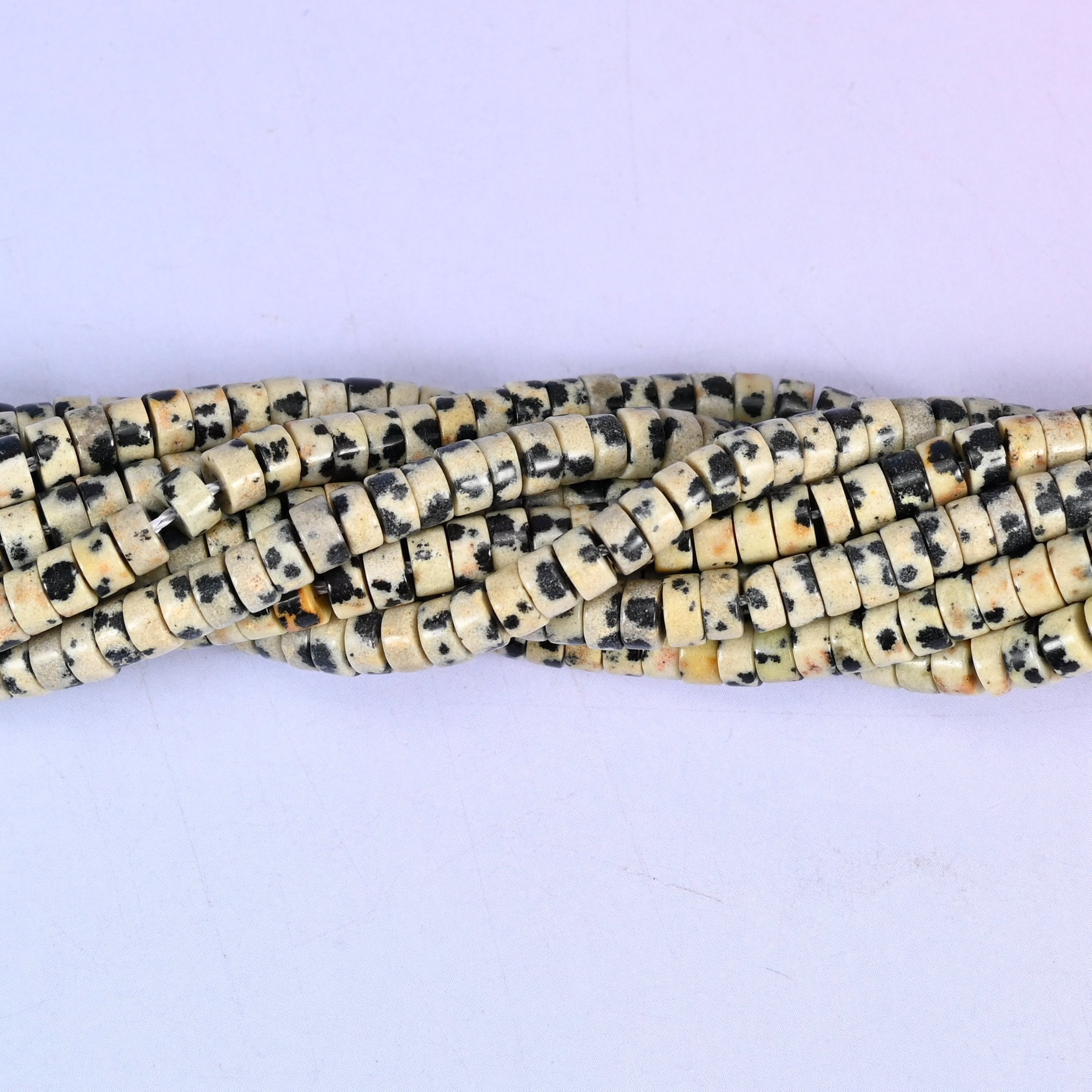 Dalmatian Jasper Smooth Heishi Disc Beads, approximately 180 or 250 beads per strand