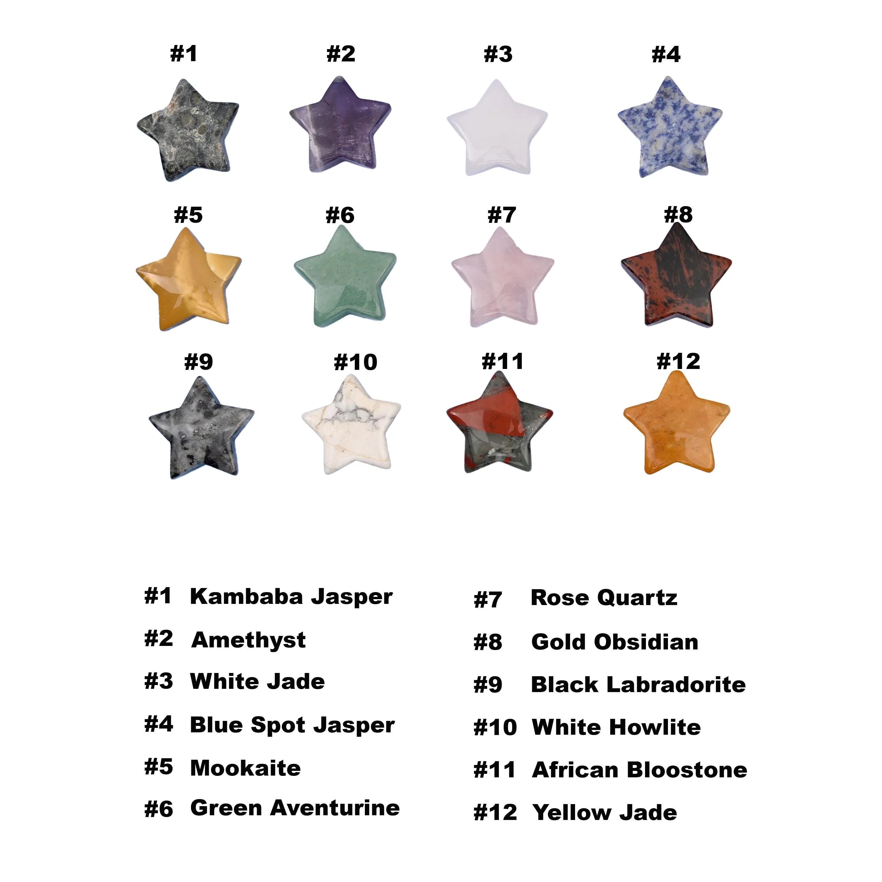 Gemstone Crystal Star, 36 mixed natural gemstones per piece.