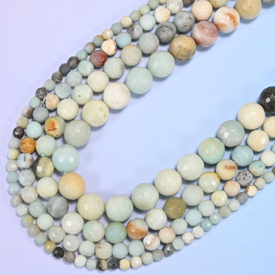 Multicolor amazonite faceted round beads, 15 inch strand